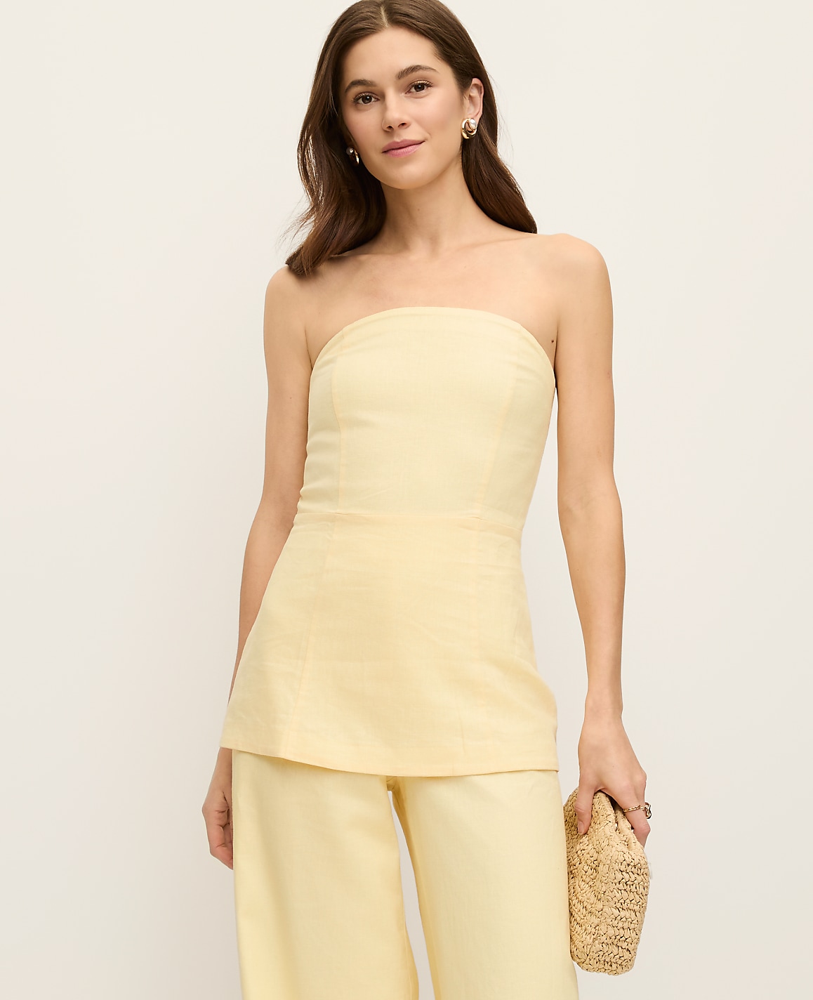 Strapless Linen Blend Tunic Top