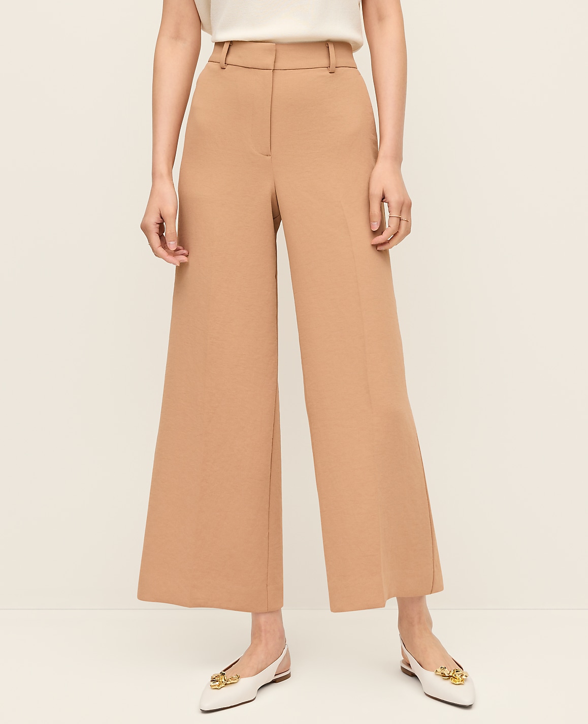 The Petite Wide-Leg Cropped Pant in Fluid Crepe in Textured Crepe