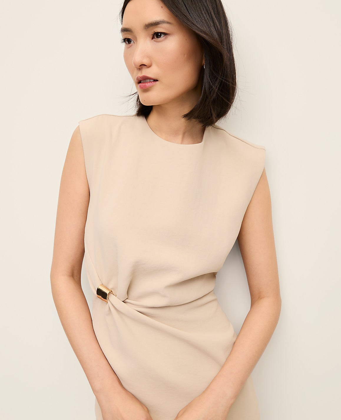 Petite Crew Neck Twist Sheath Dress