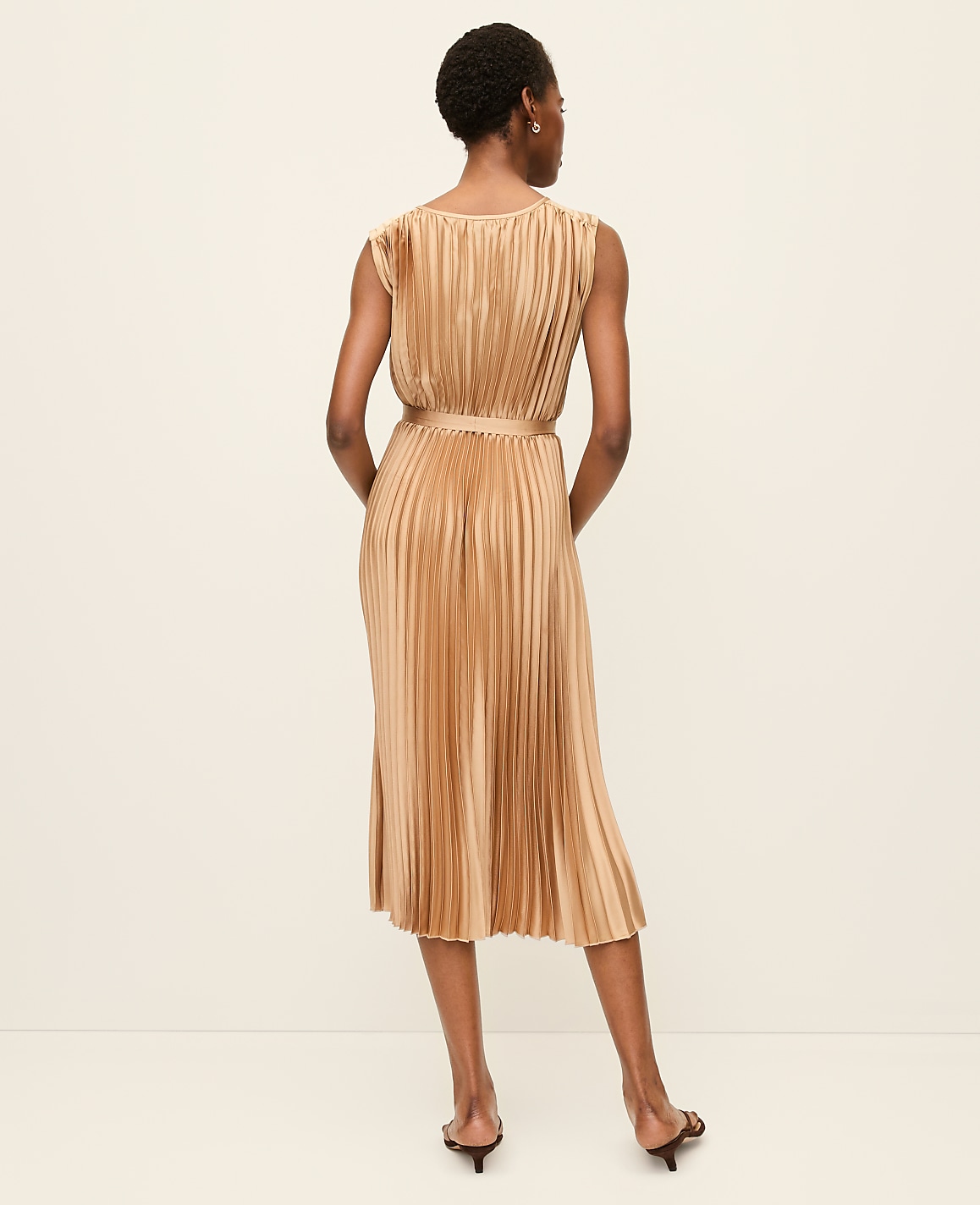 Petite Pleated Satin Midi Dress