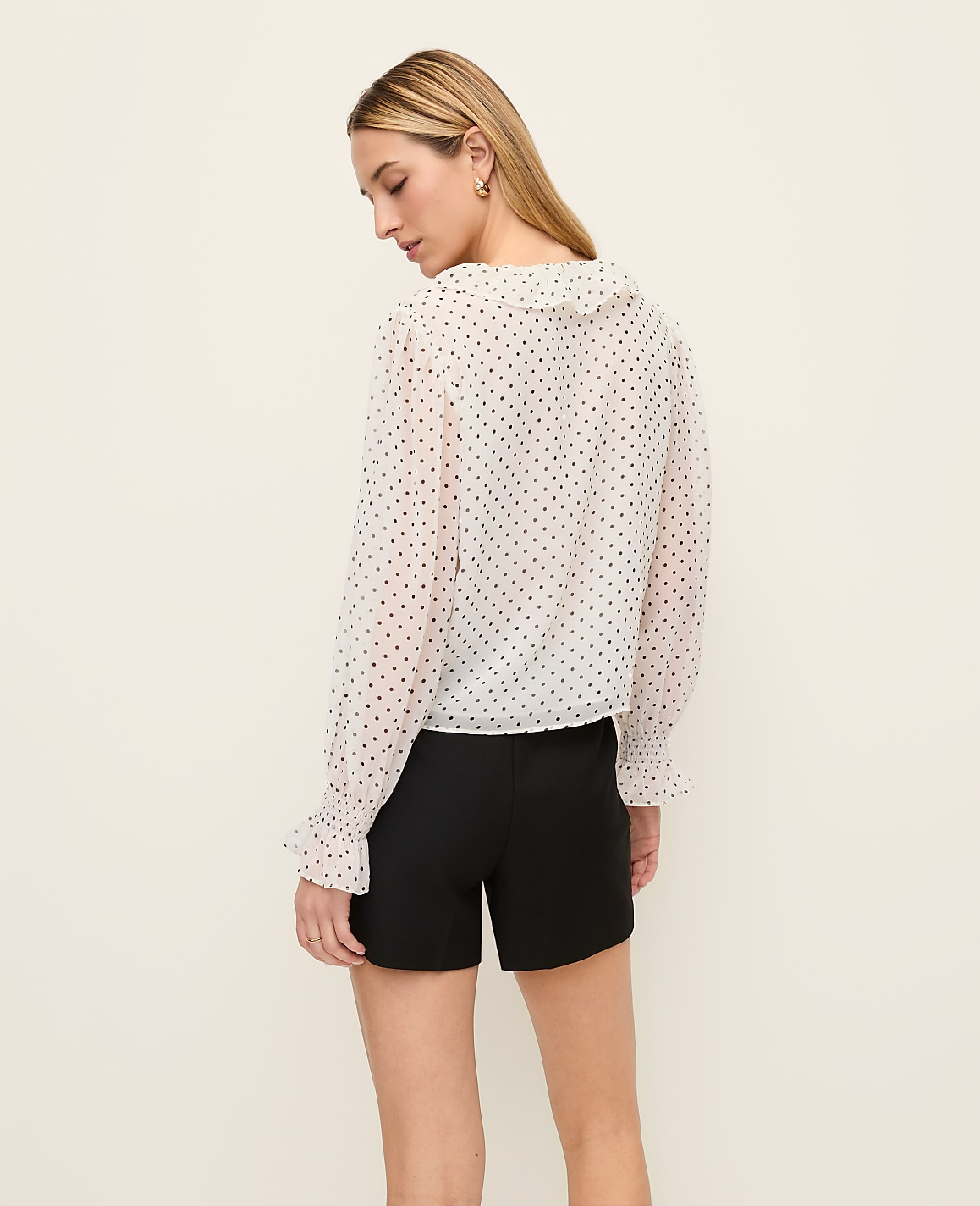 Polka Dot Ruffle Trim Blouse