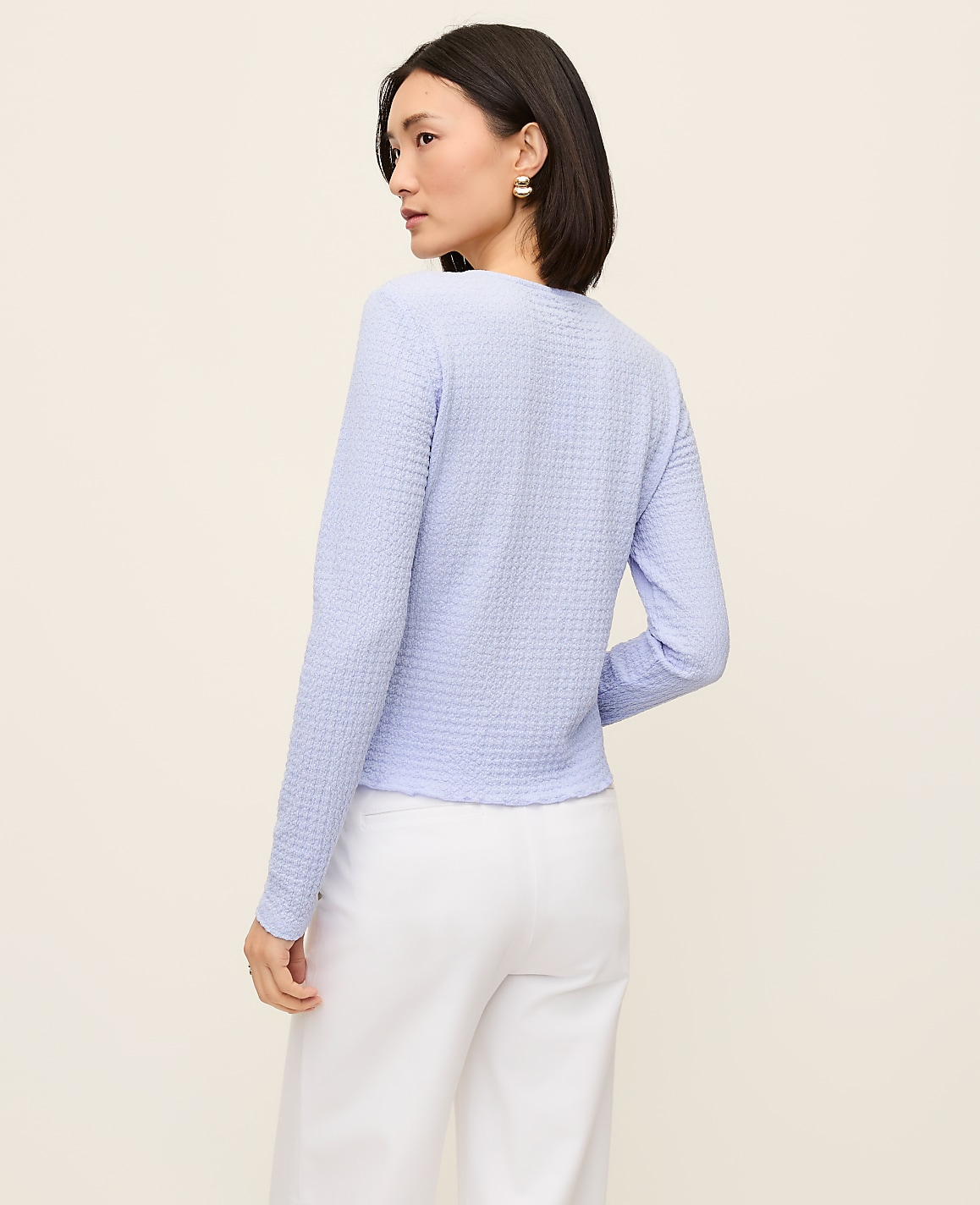 Petite Lettuce Trim Button Top