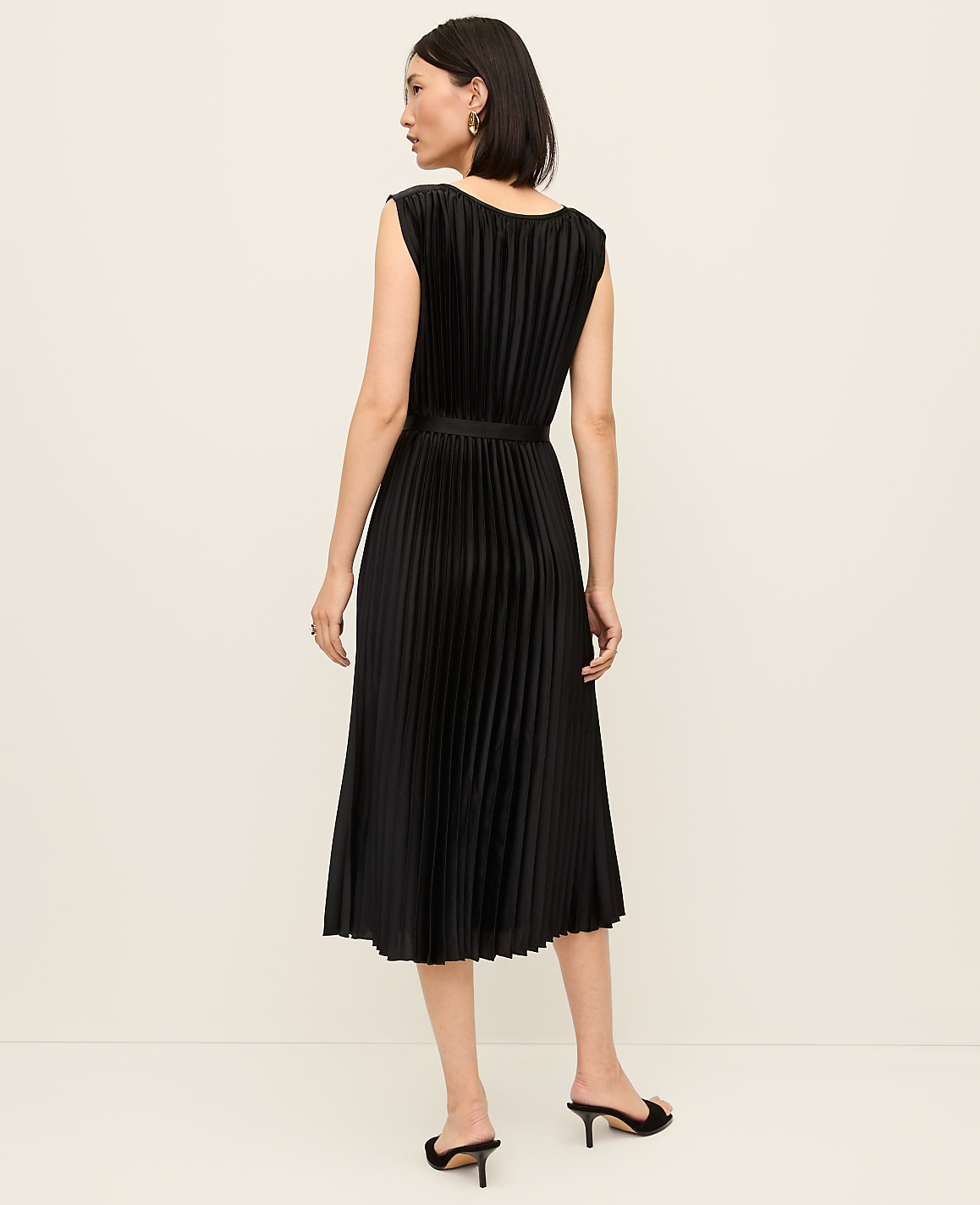 Petite Pleated Satin Midi Dress