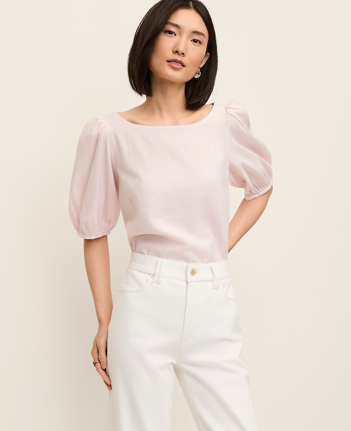 Linen Blend Boatneck Popover