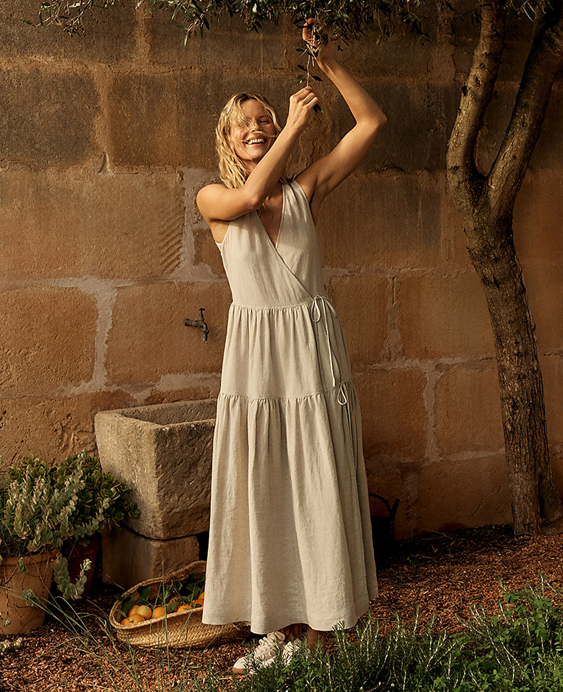 Haven Well Within Everweave Linen Tiered Wrap Dress