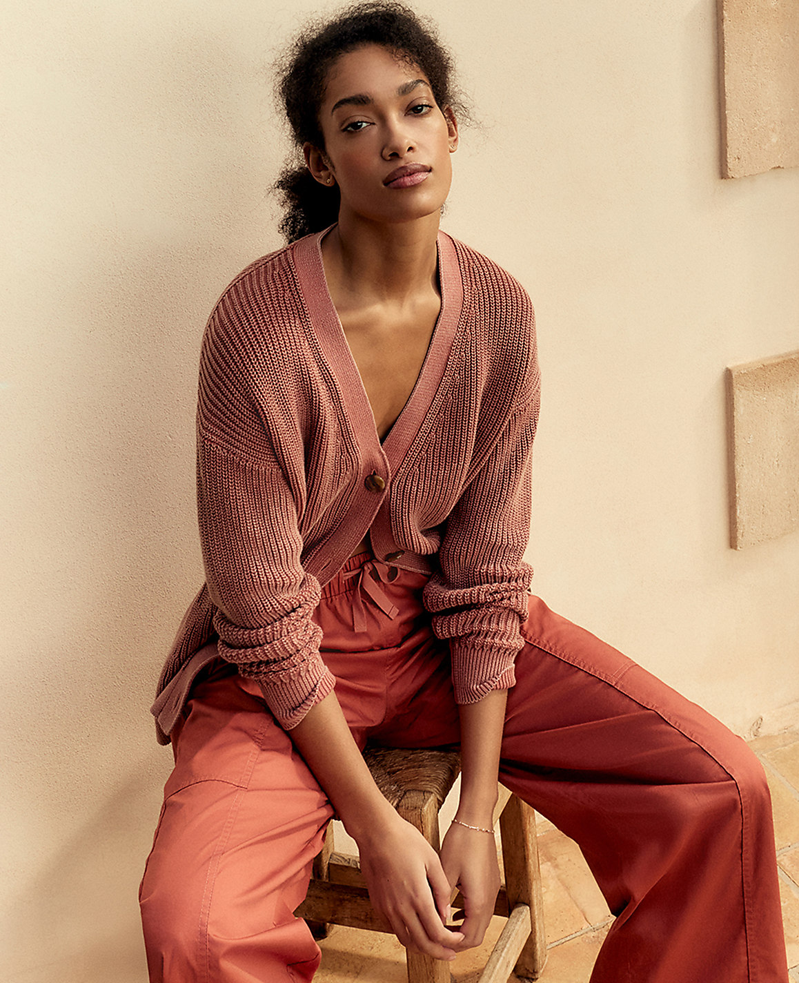 Haven Well Within Garment-Dyed Organic Cotton Shaker Stitch Cardigan