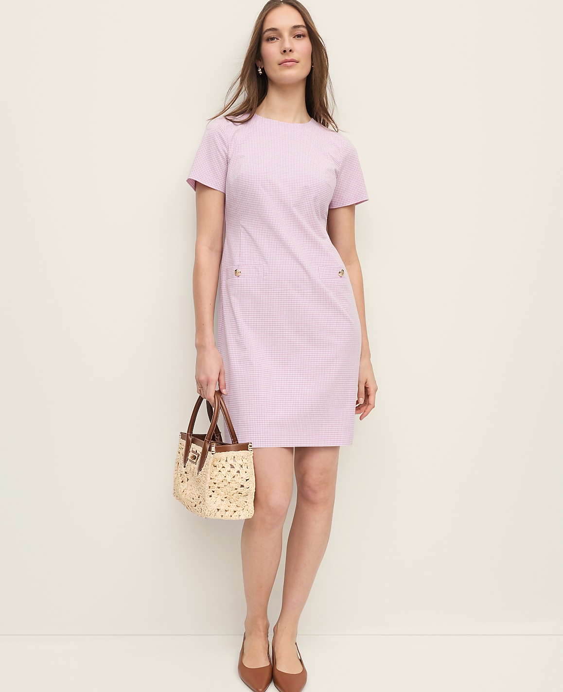 Petite Gingham Button Pocket Shift Dress