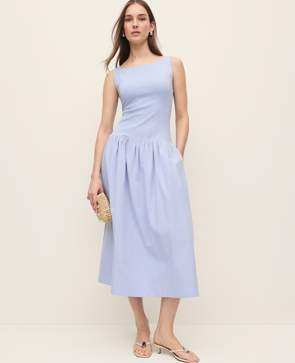Petite Mixed Media Boatneck Midi Dress