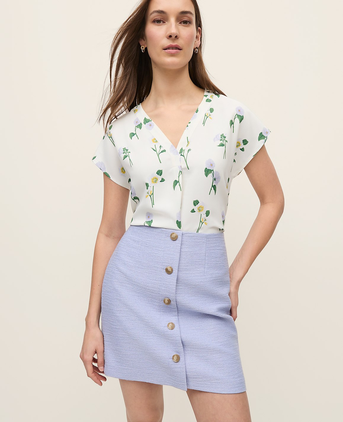 Floral Mixed Media Pleat Front Top