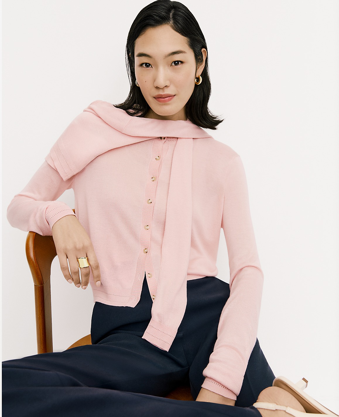 Pointelle Trim Cardigan