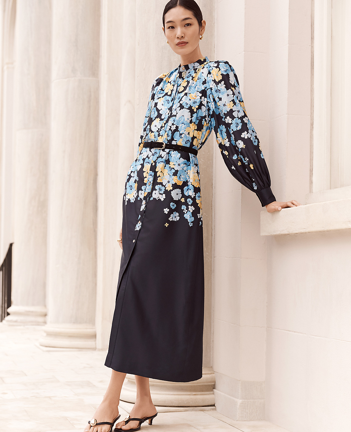 Petite Floral Satin Midi Shirtdress