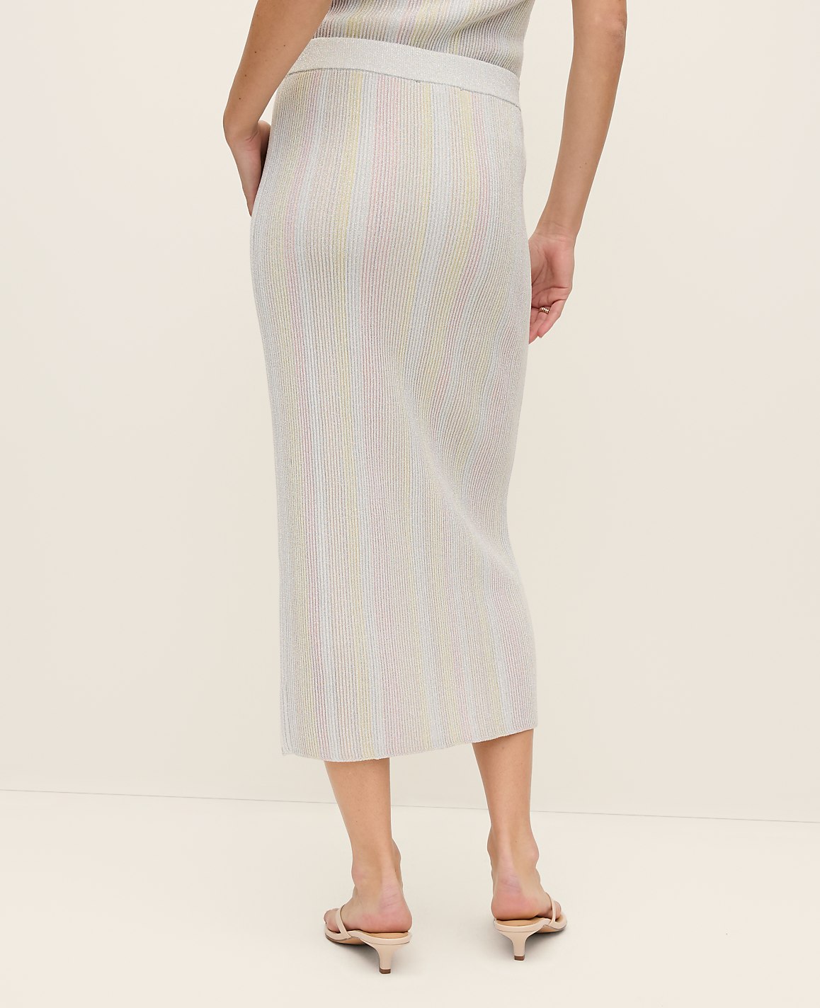 Petite Striped Metallic Midi Sweater Skirt
