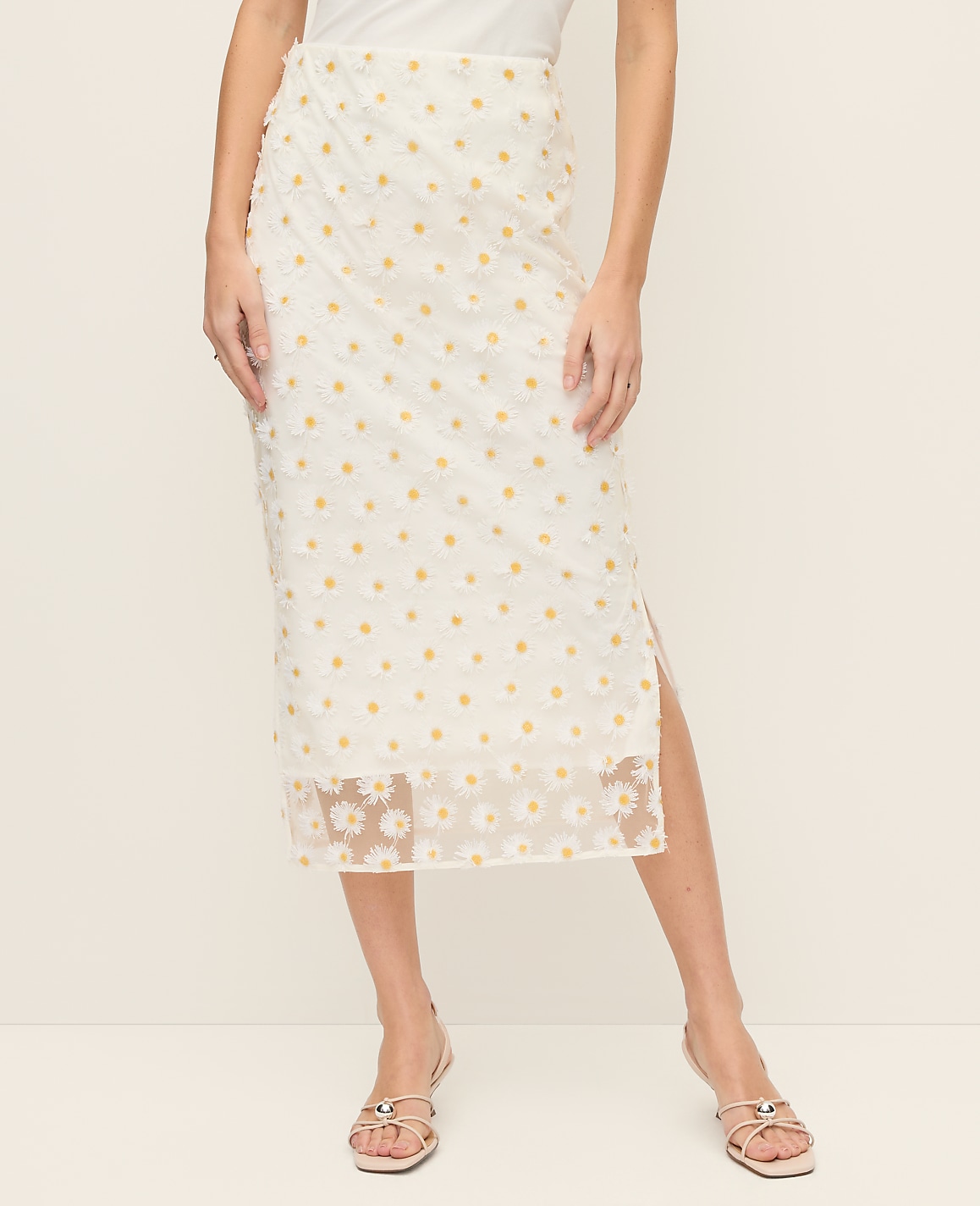 Daisy Appliqu&eacute; Column Midi Skirt