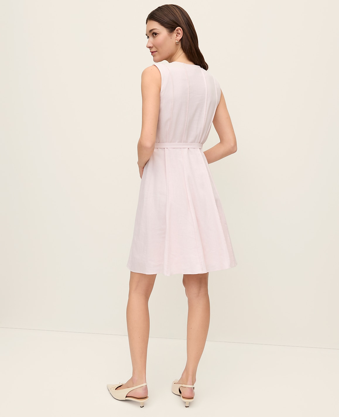 Petite Belted Crew Neck Flare Dress