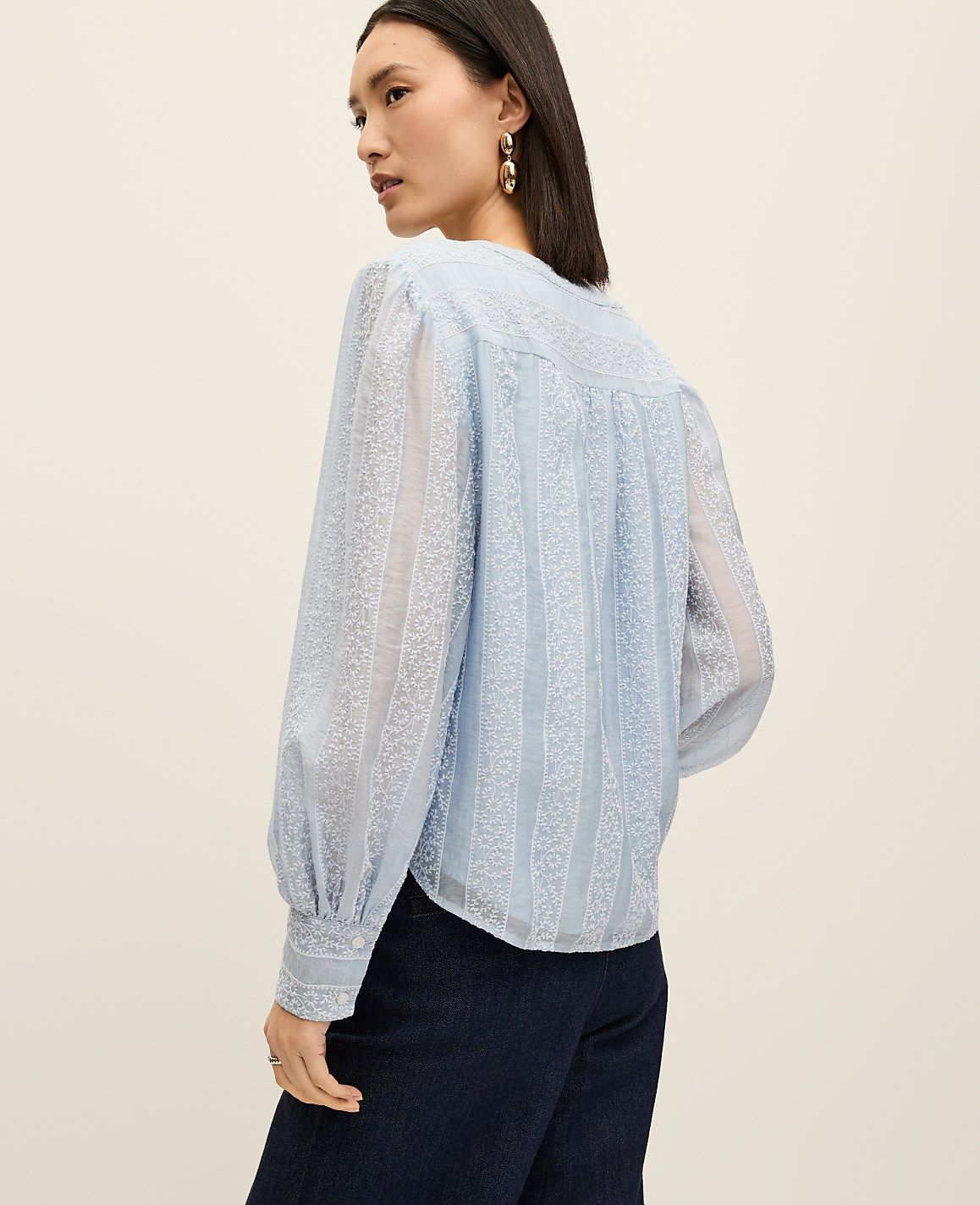 Petite Embroidered  V-Neck Blouse