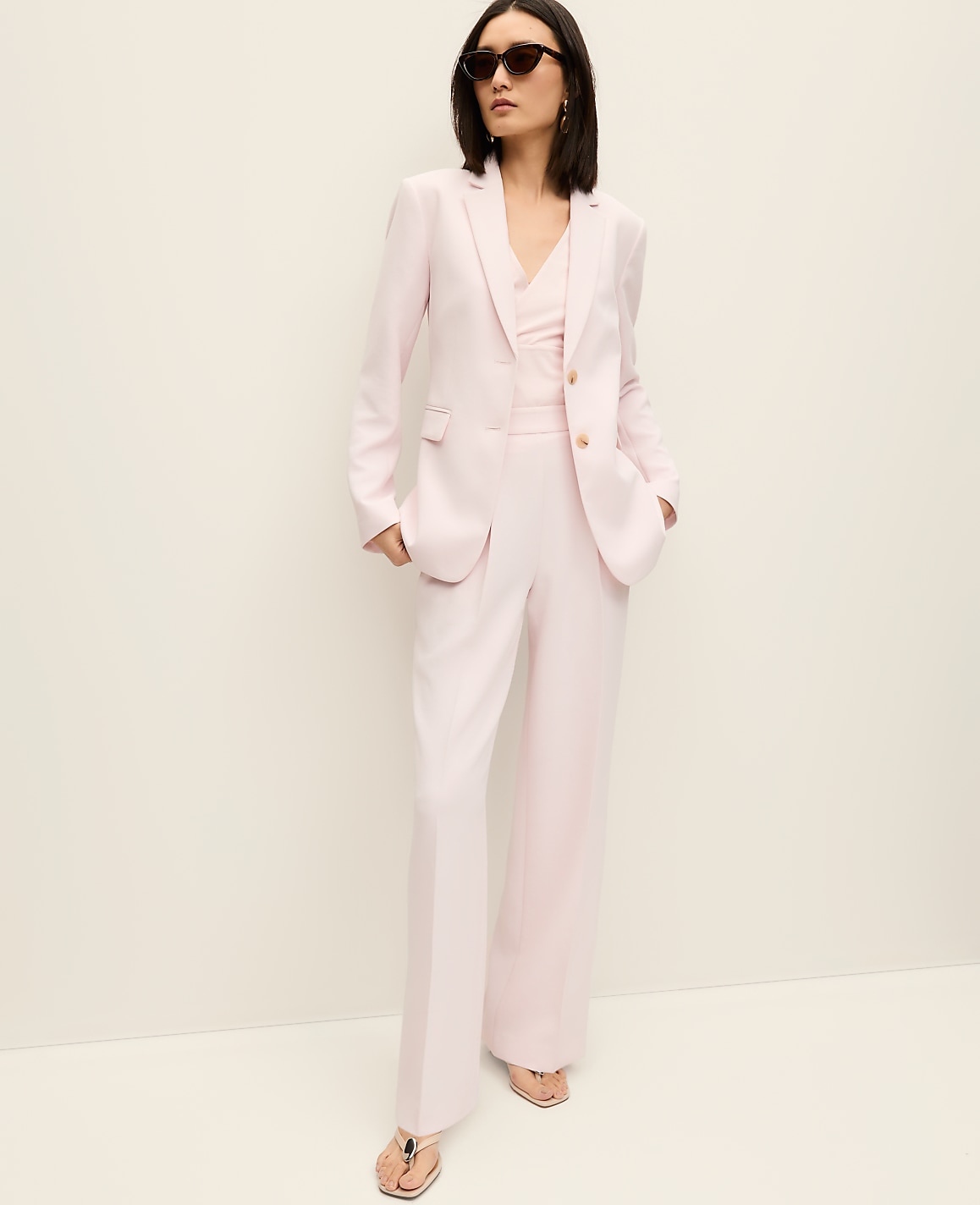 The Petite Side Zip Wide-Leg Pant in Textured Crepe