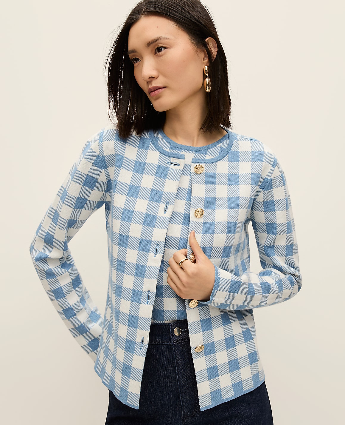 Gingham Jacquard Sweater Jacket