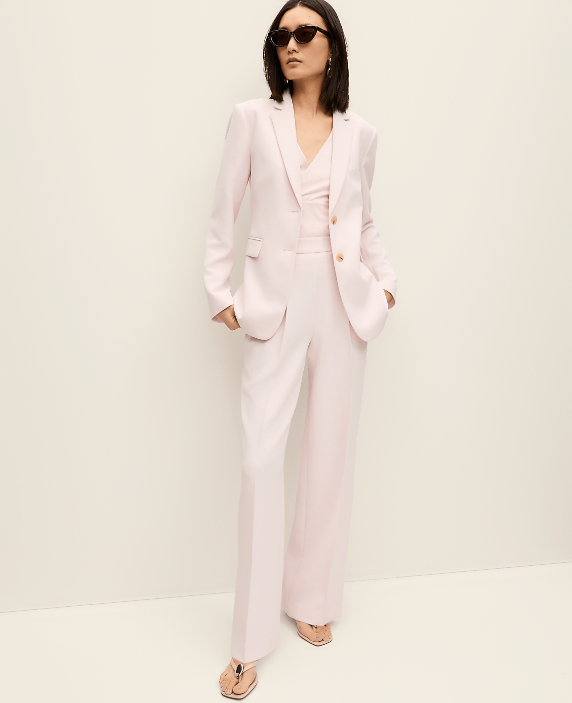 The Side Zip Wide-Leg Pant in Textured Crepe