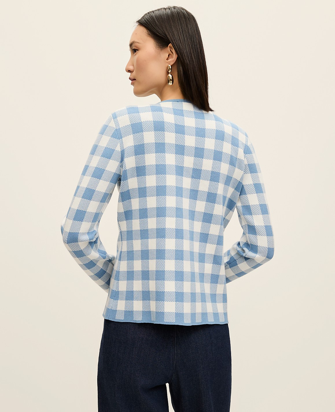 Gingham Jacquard Sweater Jacket