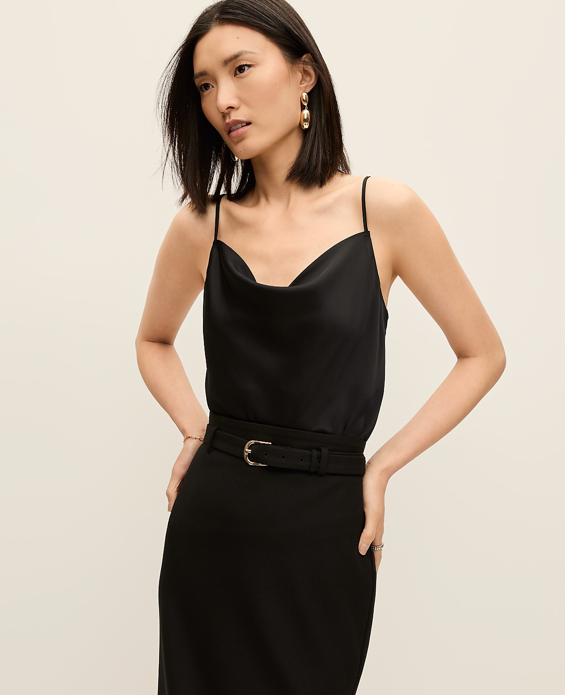 Satin Cowl Neck Tank Top