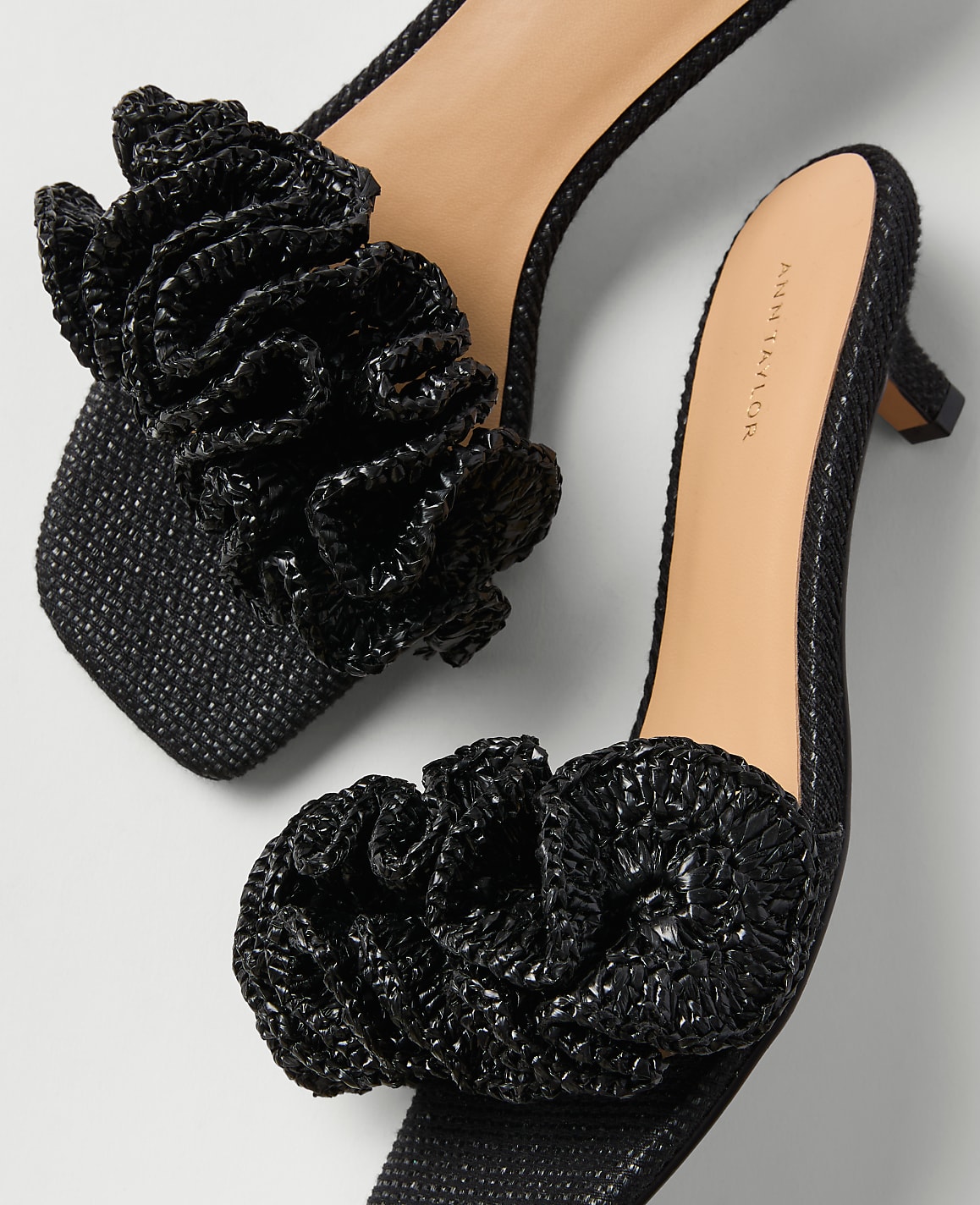 Gathered Straw Kitten Heel Sandal
