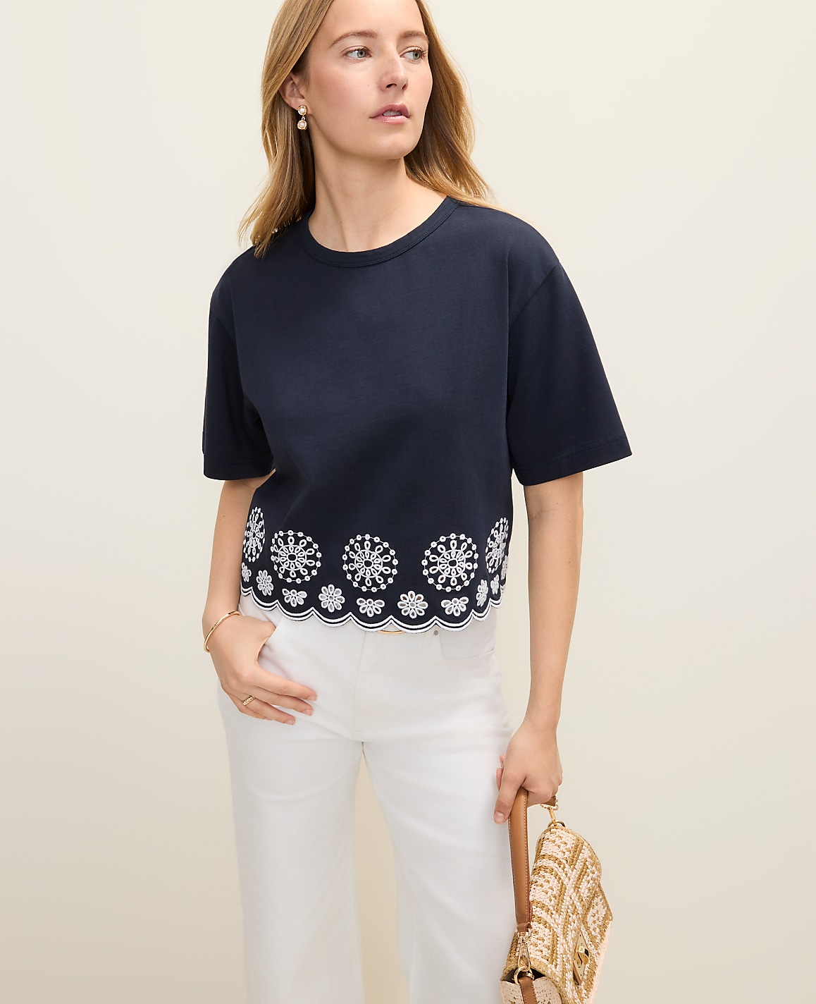 Weekend Embroidered Elbow Sleeve Tee
