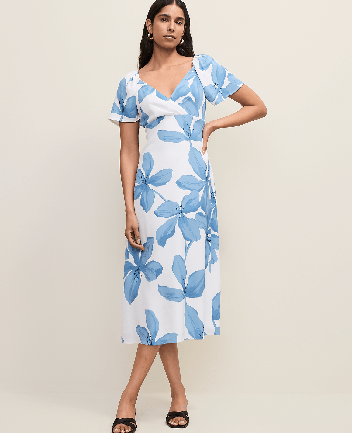 Floral Shirred Flare Midi Dress