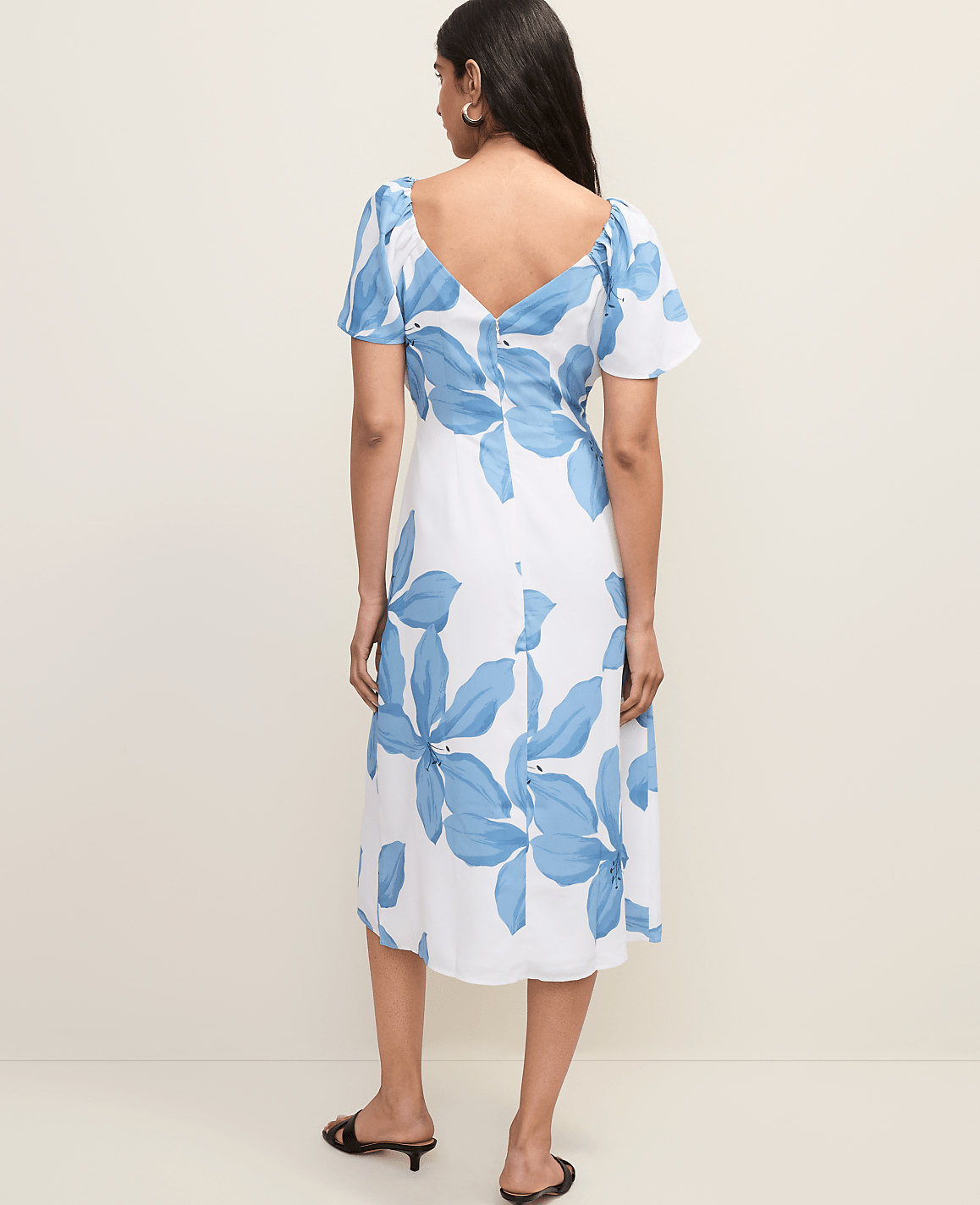 Floral Shirred Flare Midi Dress