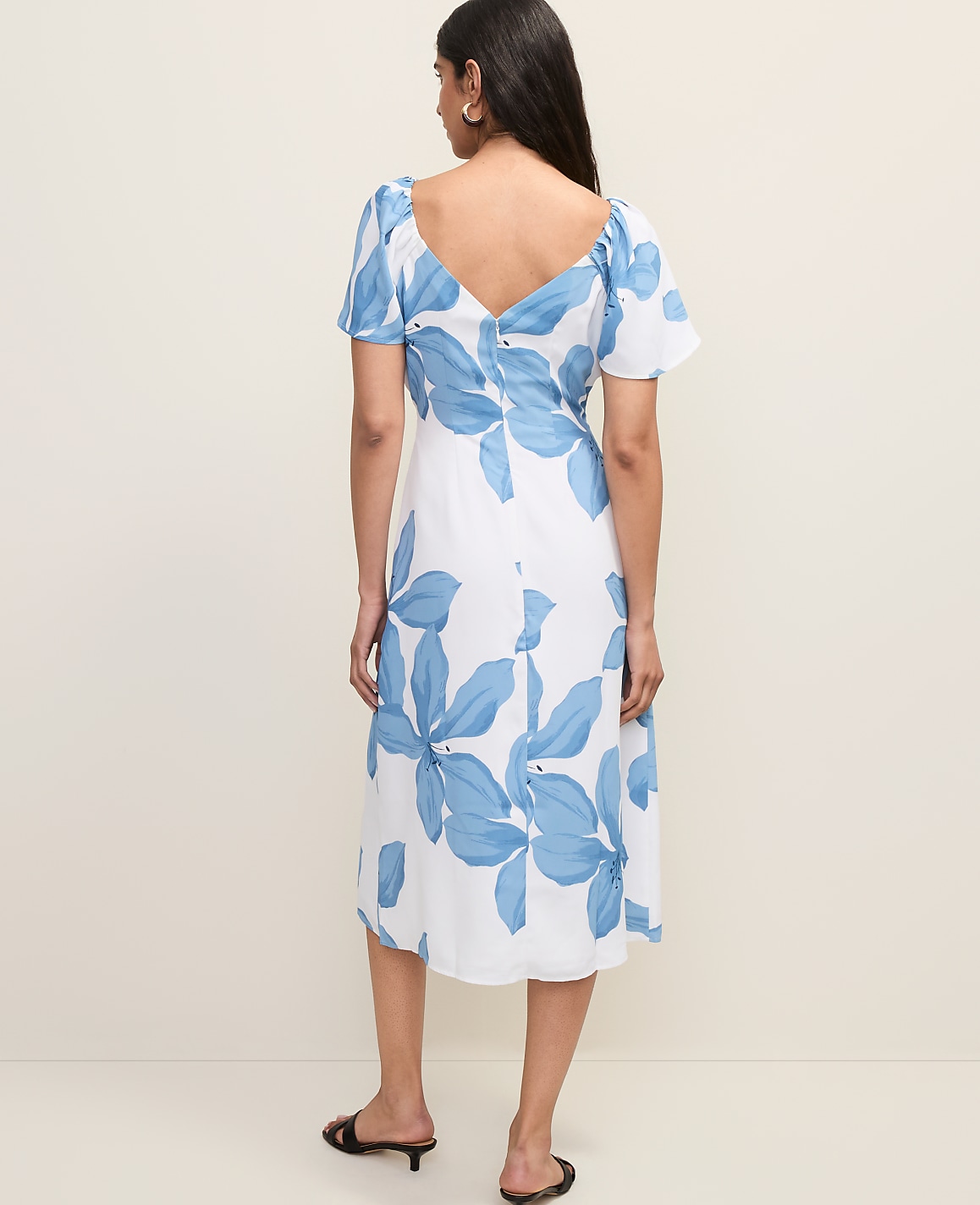 Petite Floral Shirred Flare Midi Dress