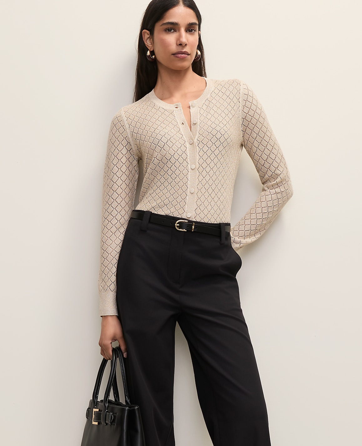 Petite Metallic Pointelle Stitch Ann Cardigan