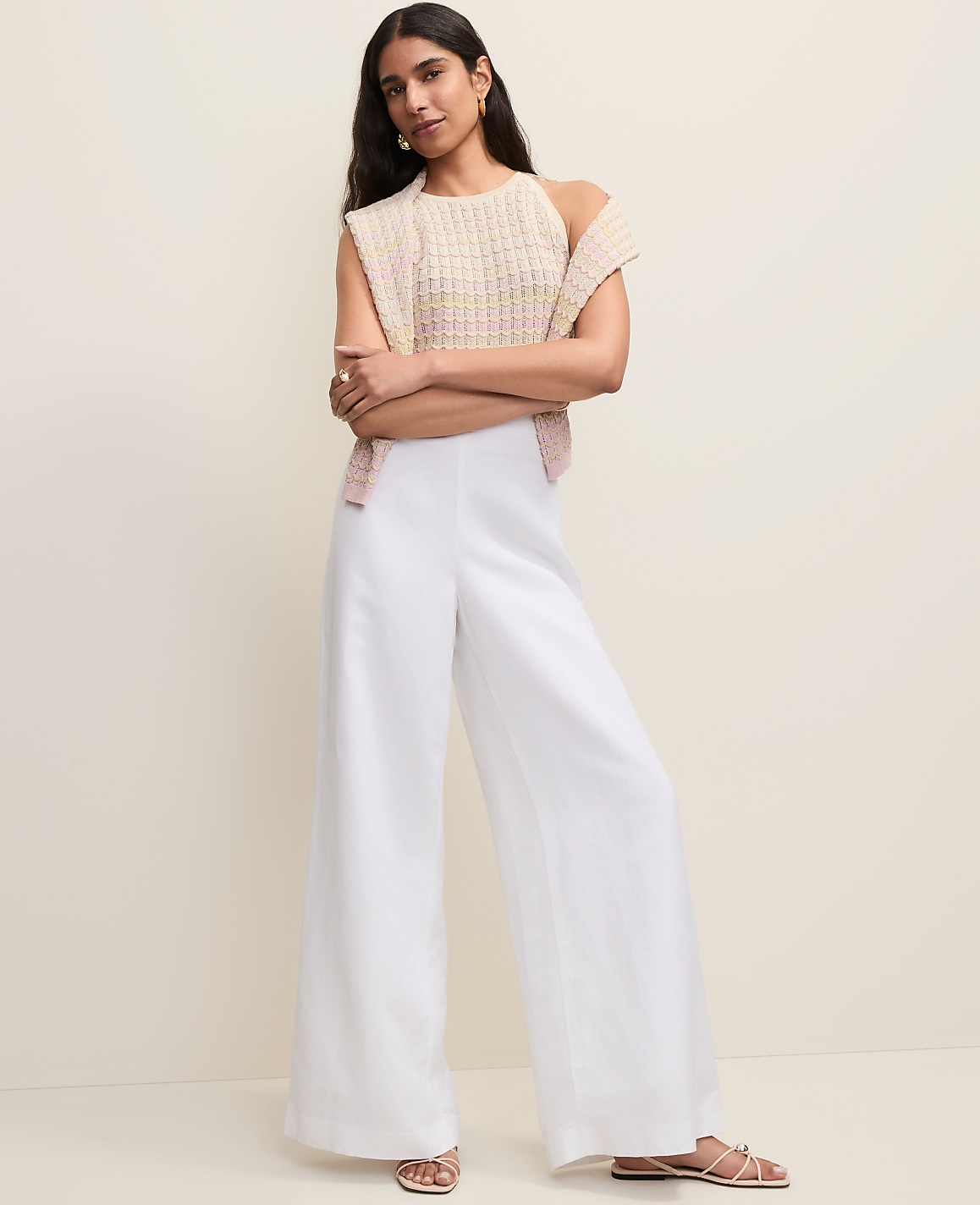 The Petite Statement Palazzo Pant in Linen Blend