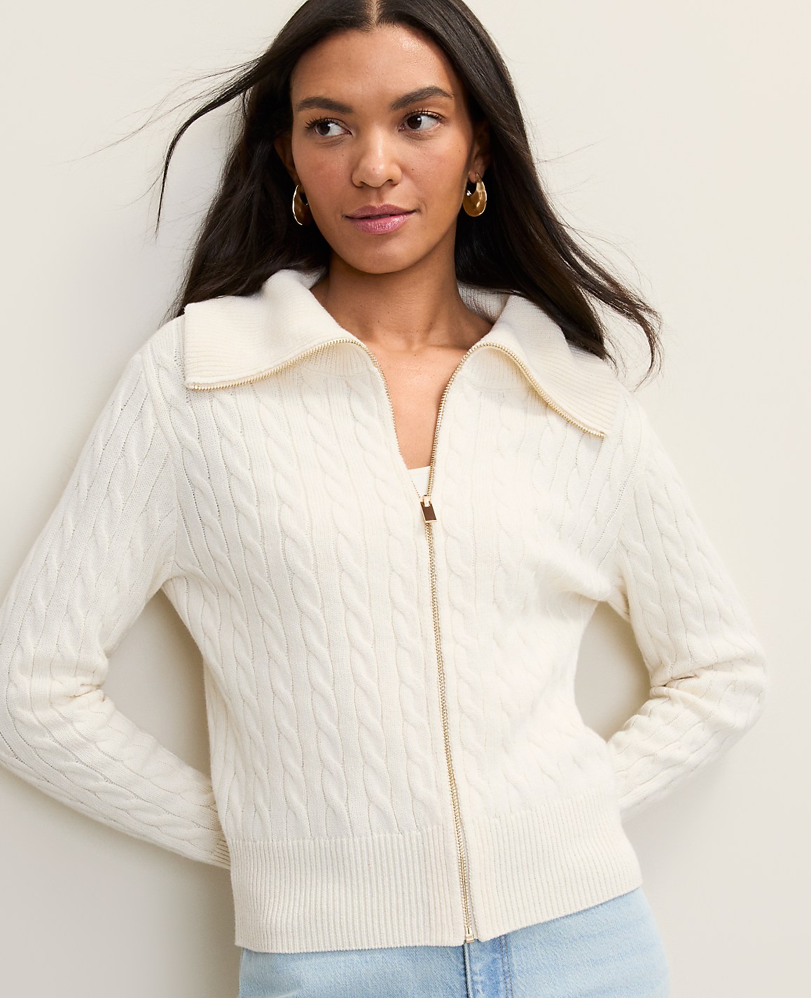 Petite Weekend Cable Sweater Jacket