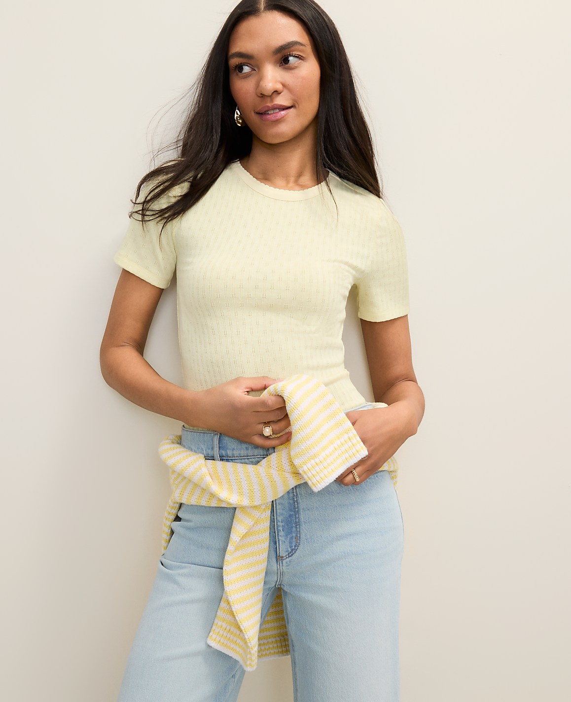 Petite Weekend Pointelle Crew Neck Tee