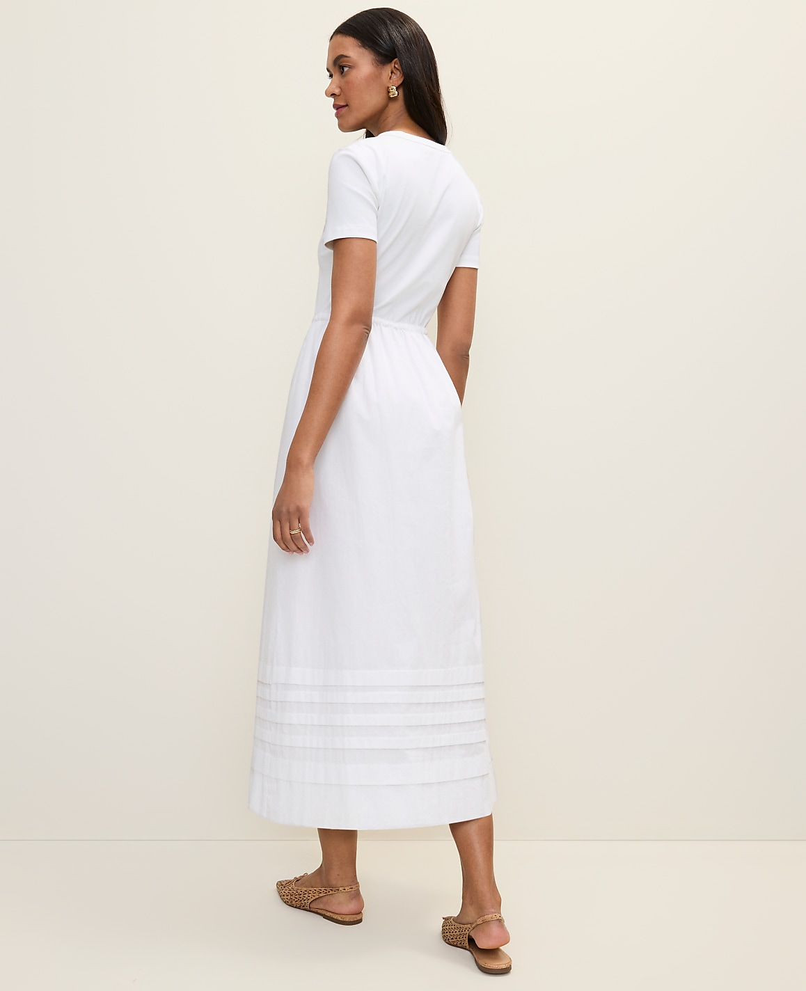 Petite Weekend Mixed Media Crew Neck Midi Dress