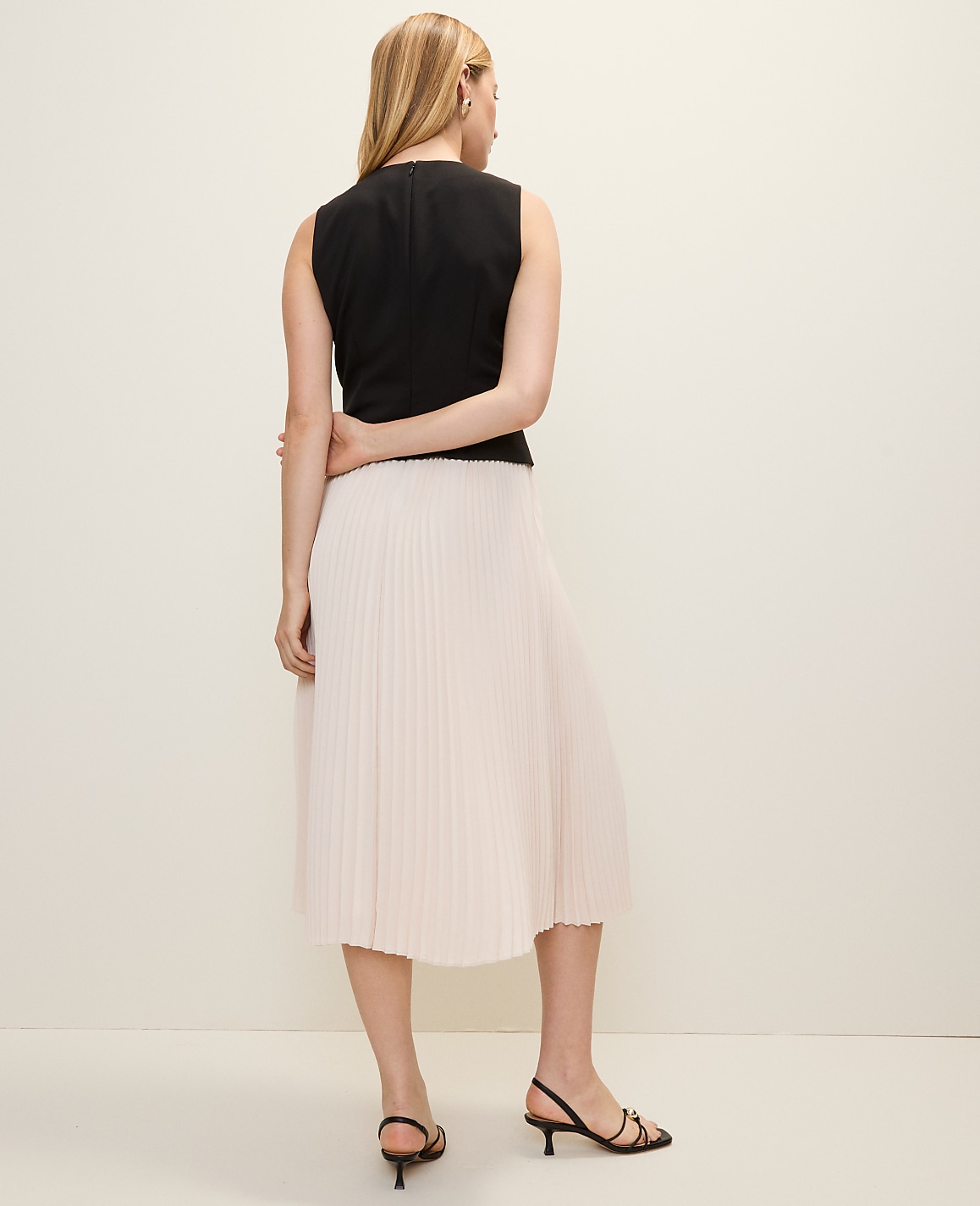 Petite Pleated Crew Neck Midi Dress