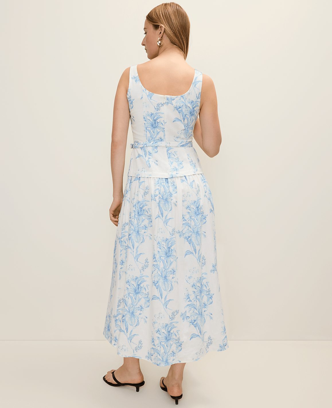 Petite Floral Belted Flare Midi Dress