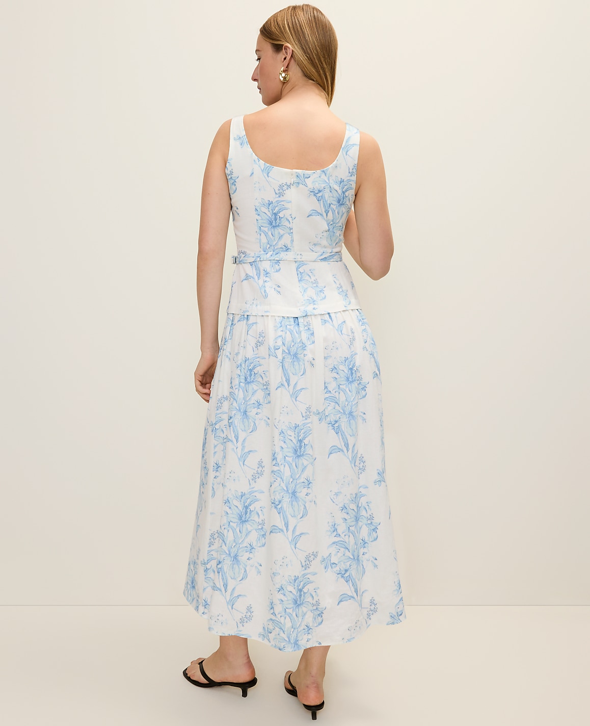 Floral Belted Flare Midi Dress