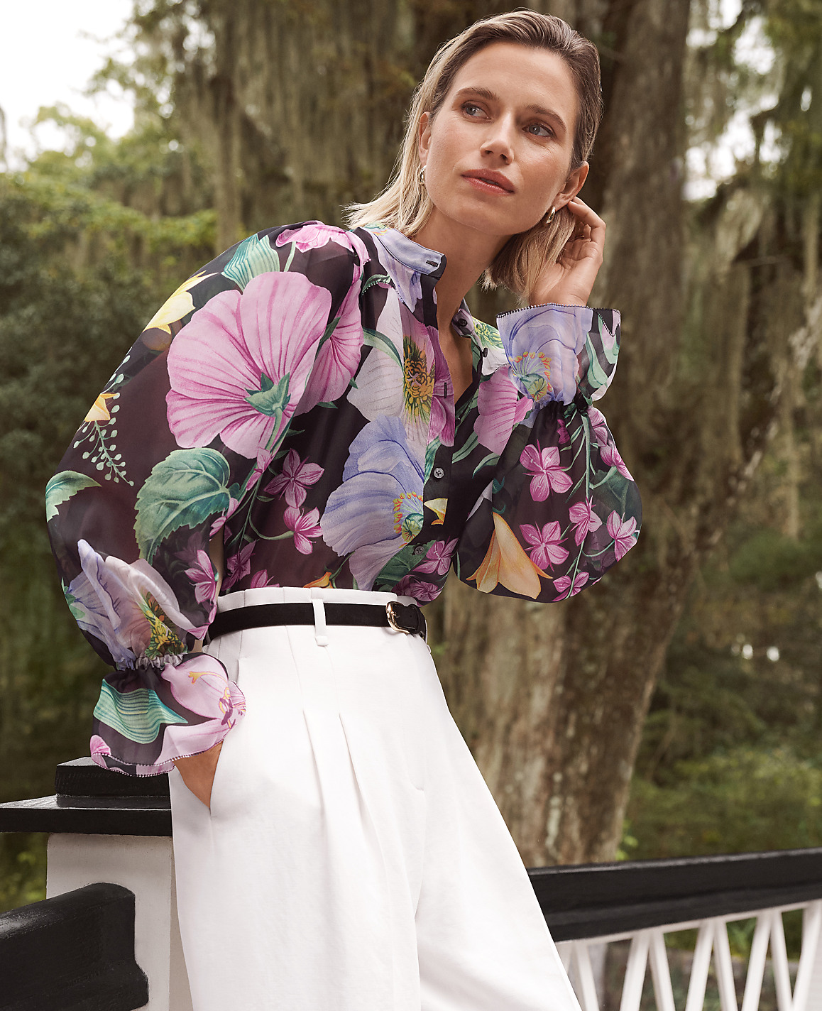 Floral Ruffle Trim Blouse