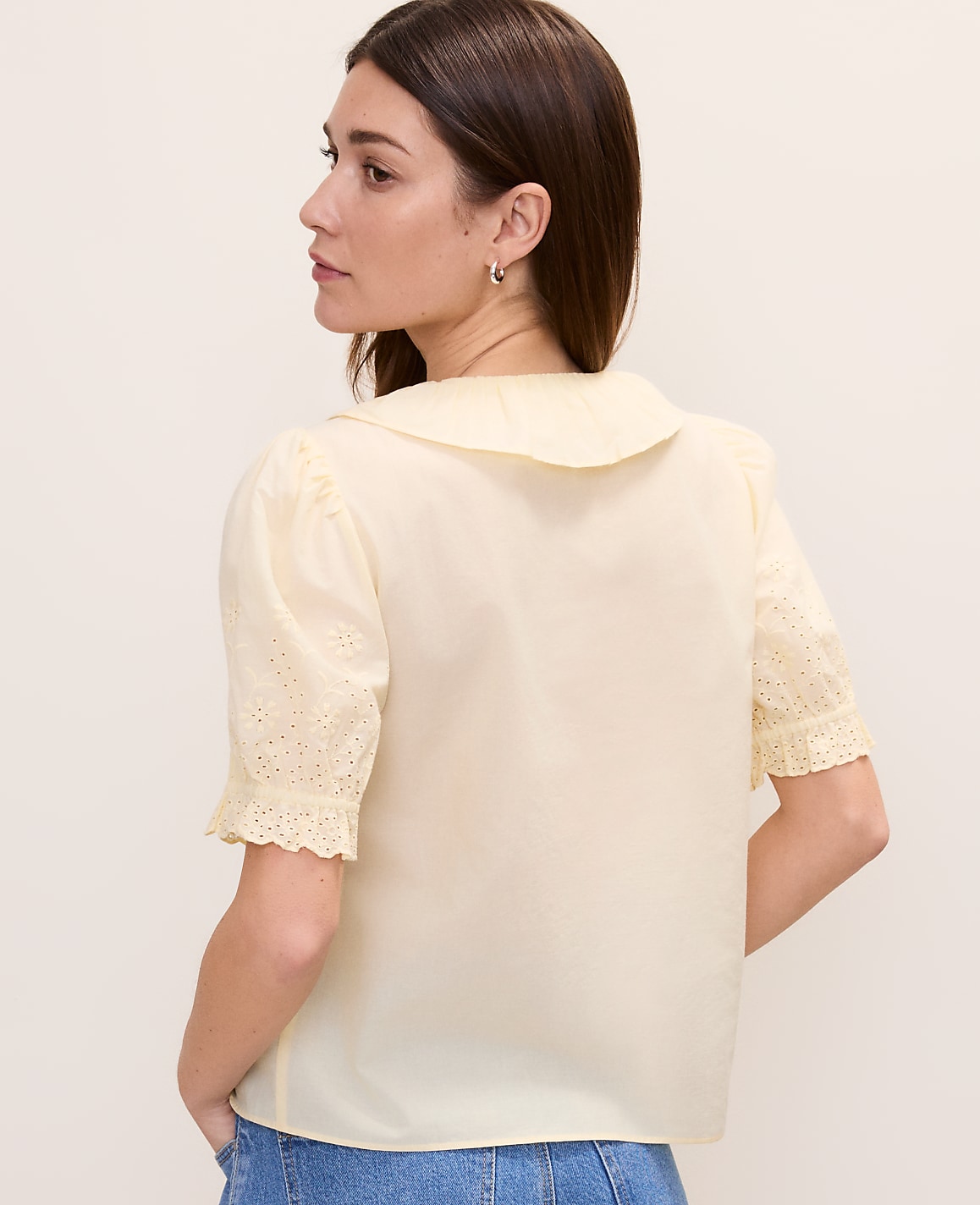 Petite Weekend Eyelet Ruffle Trim Blouse