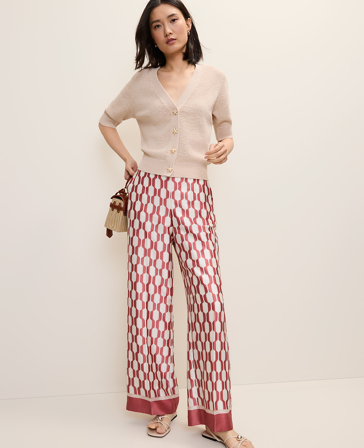 The Wide-Leg Pant in Satin Geo Print