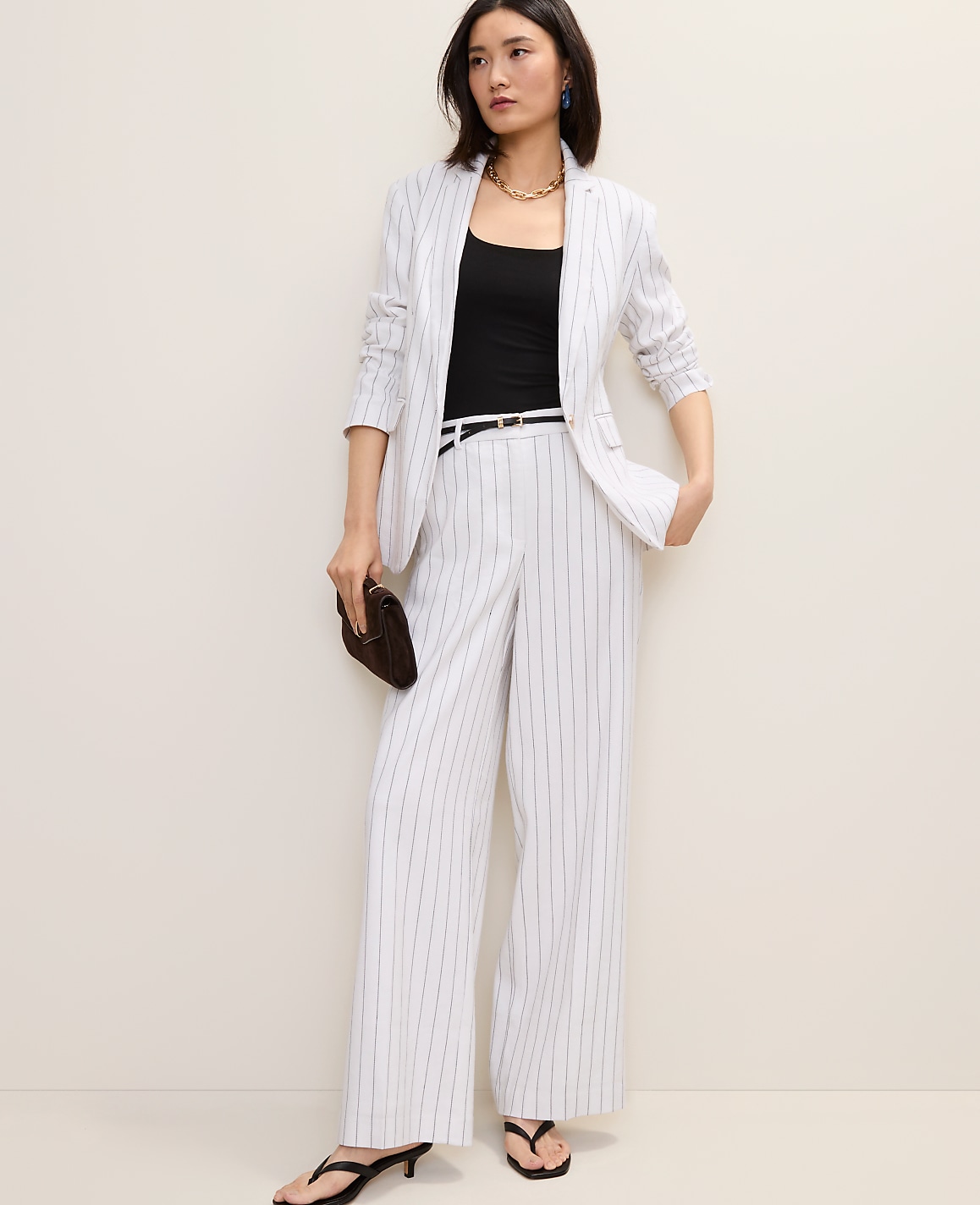 The Pinstripe Wide-Leg Pant in Linen Blend