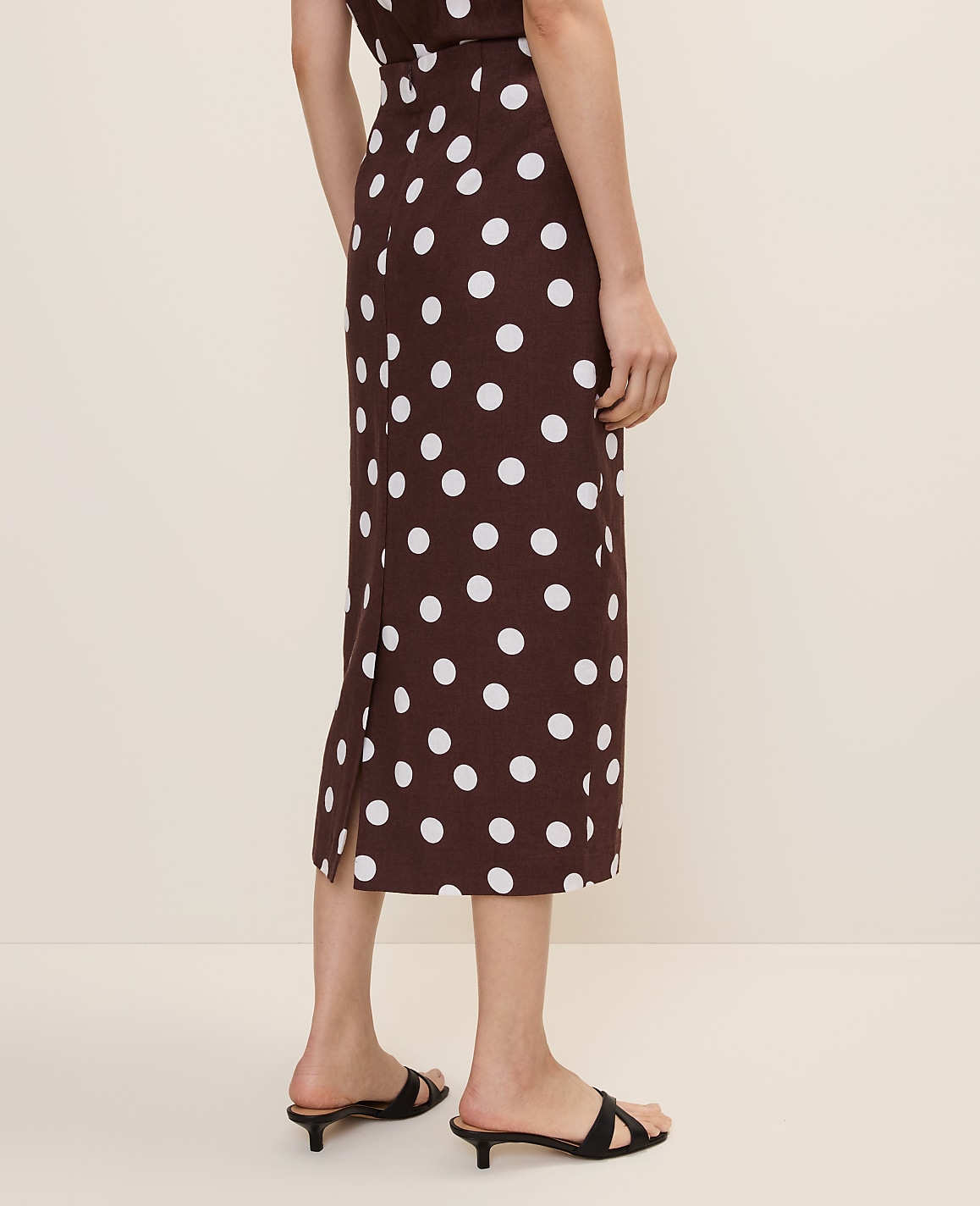 Petite Polka Dot Midi Pencil Skirt in Linen Blend