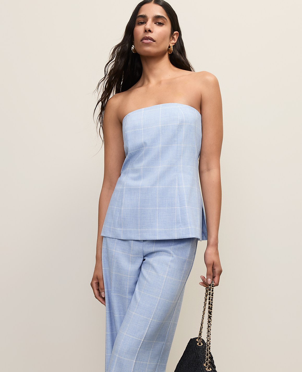 Petite Windowpane Strapless Top