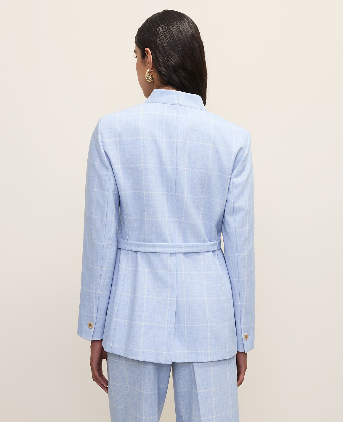 The Collarless Belted Blazer in Windowpane
