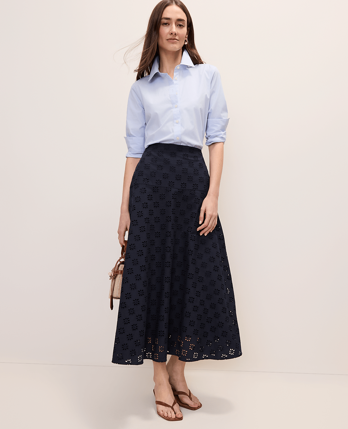 Petite Eyelet Full Midi Skirt