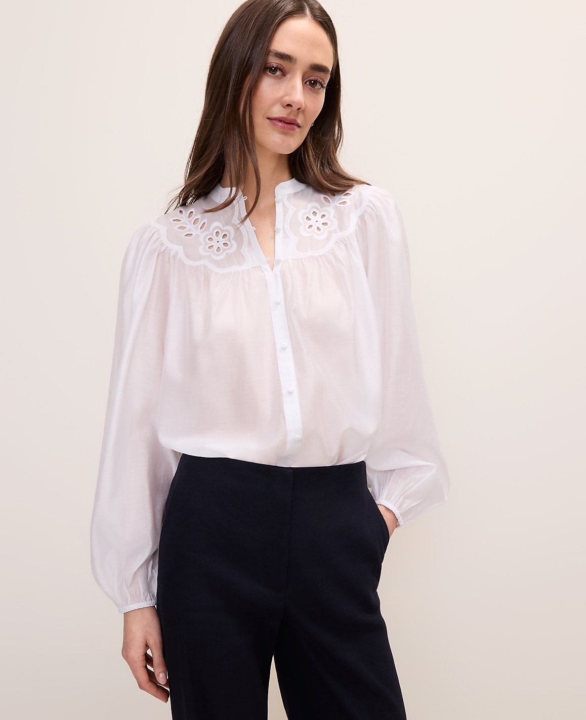 Petite Embroidered Gathered Blouse