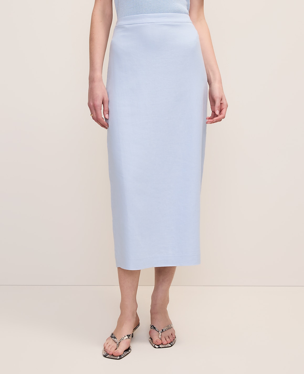 The Petite Clean Midi Skirt in Linen Blend