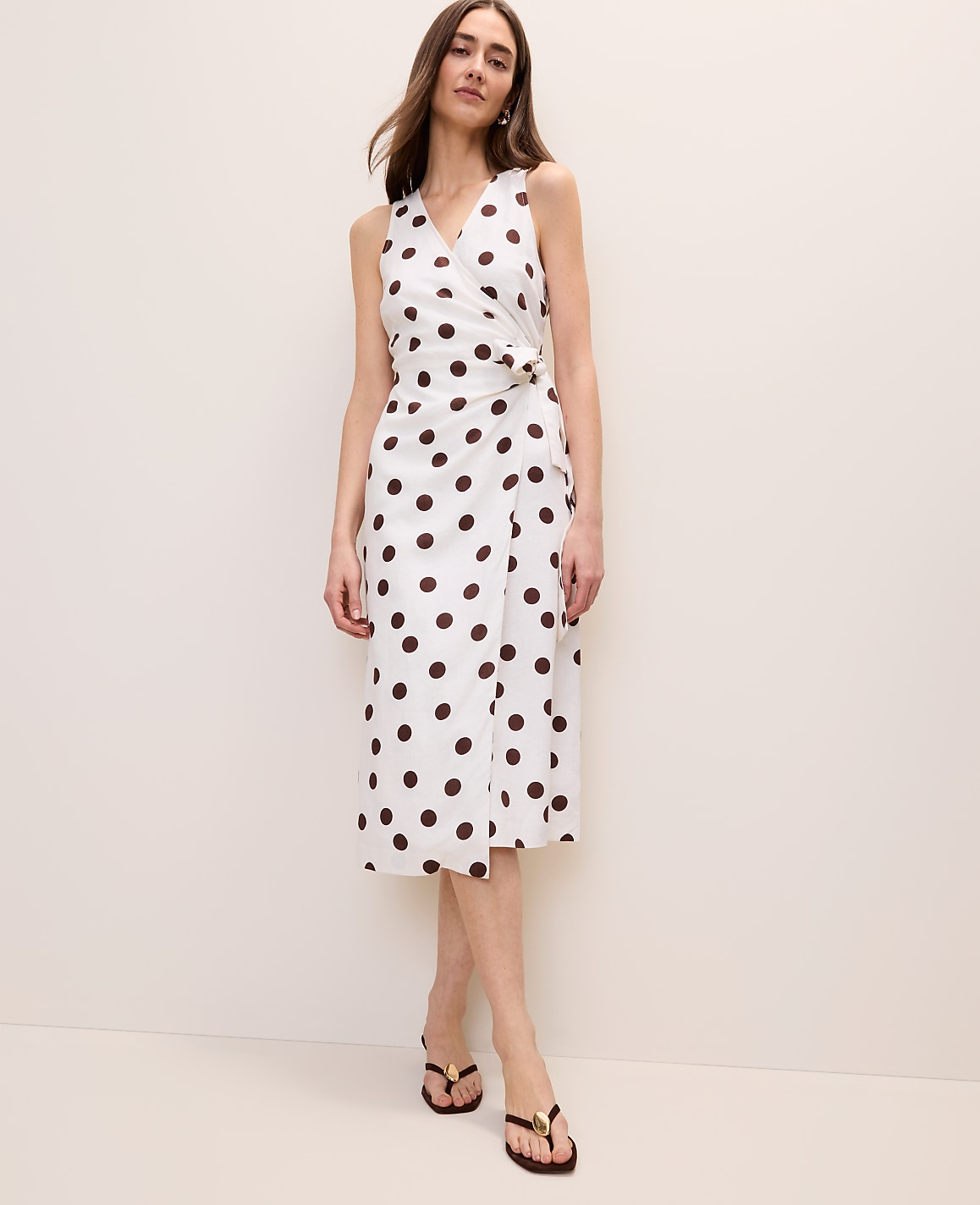 Polka Dot Linen Blend Sheath Dress