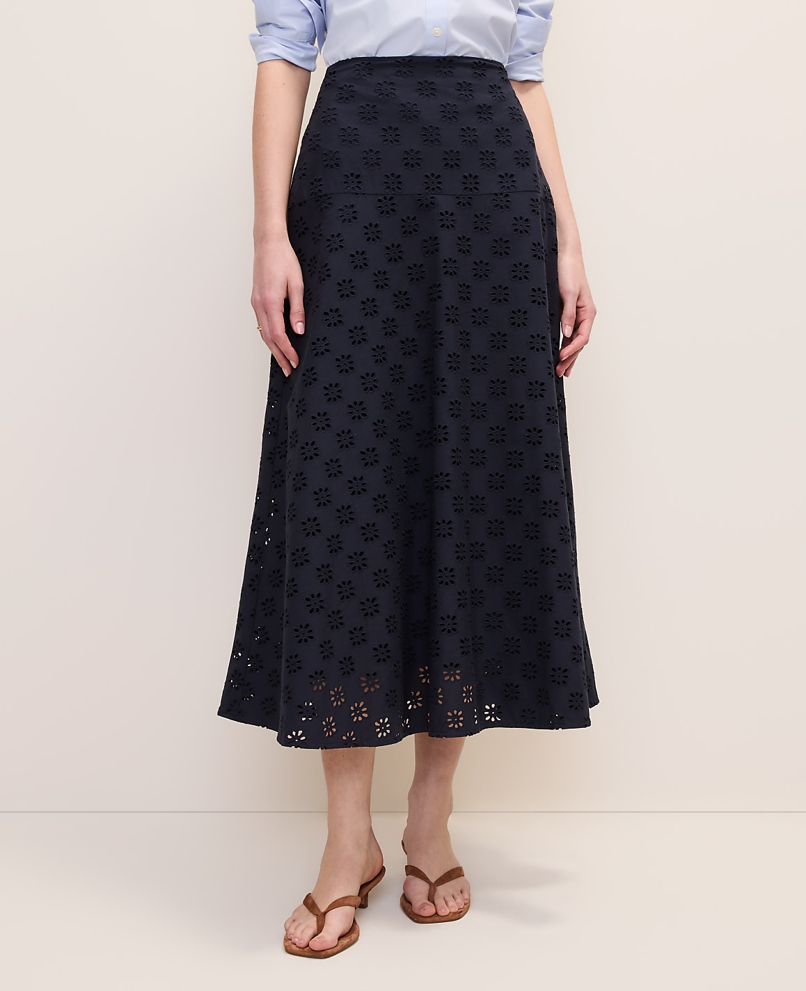 Eyelet Full Midi Skirt