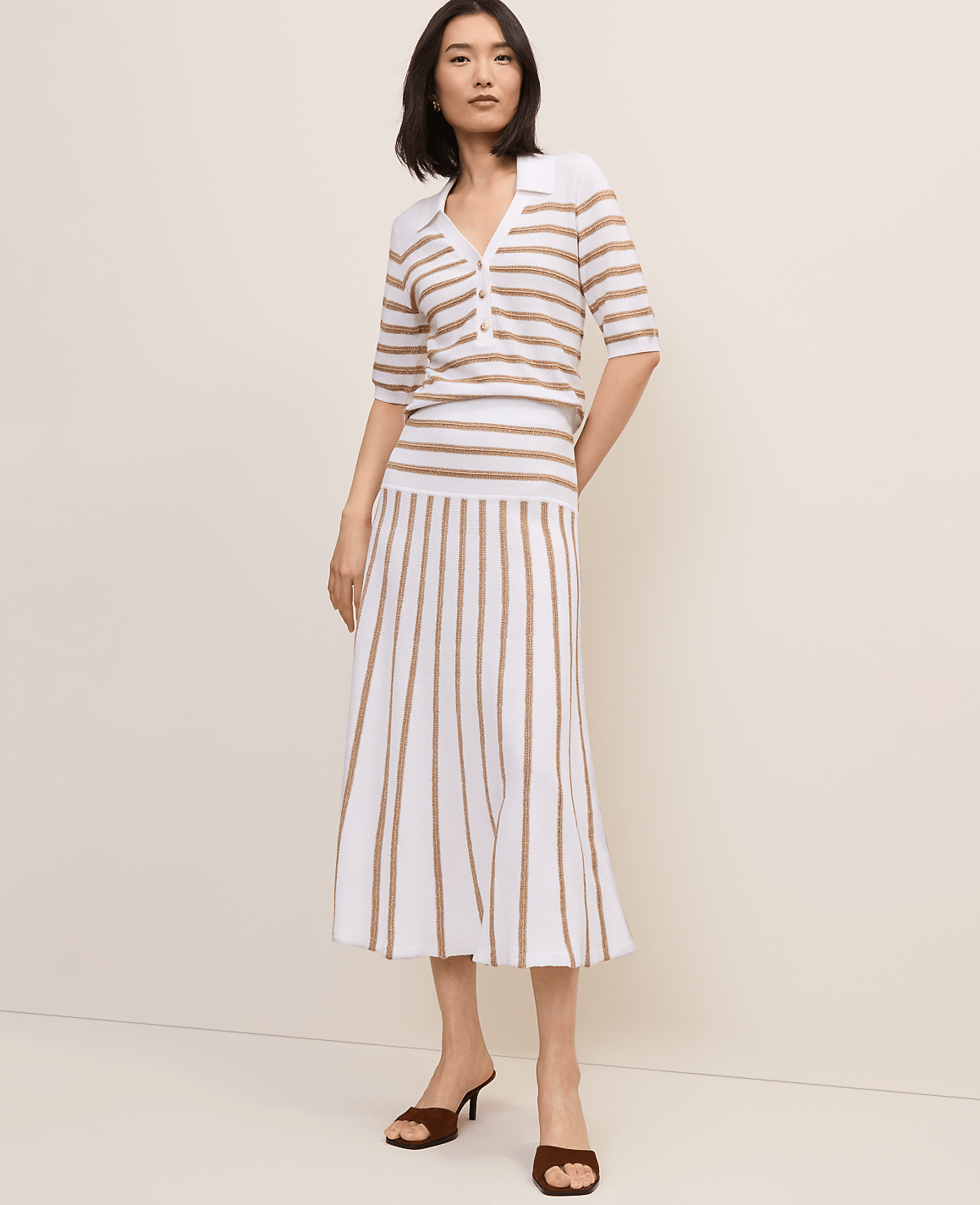 Petite Striped A-Line Sweater Midi Skirt